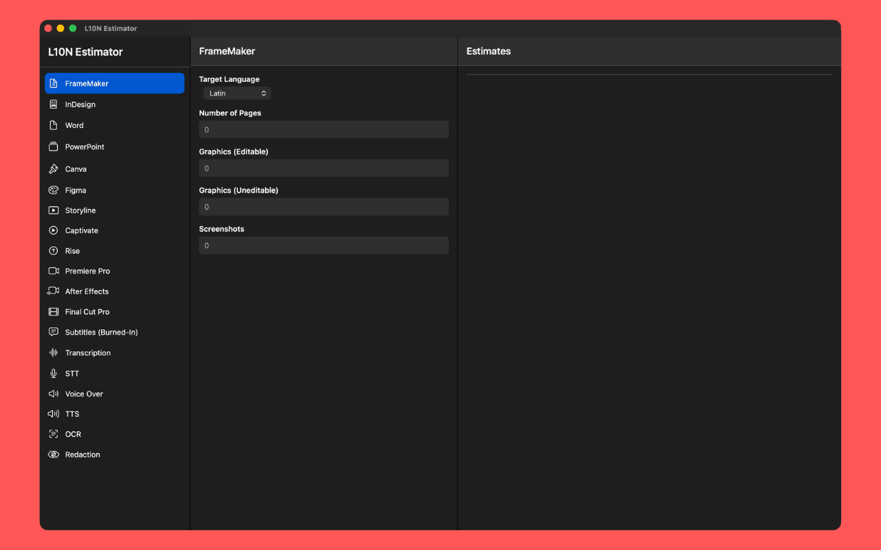 L10N Estimator screenshot 1