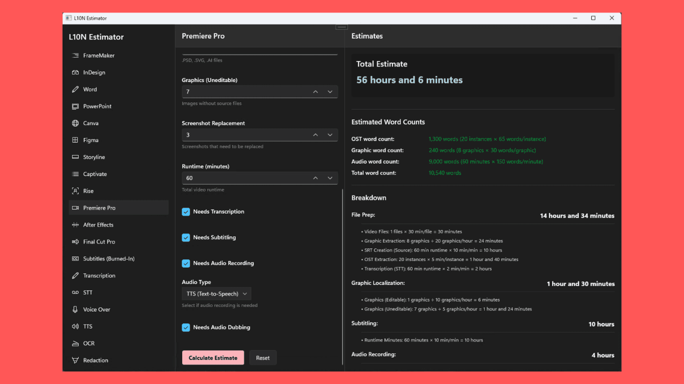 L10N Estimator screenshot 7